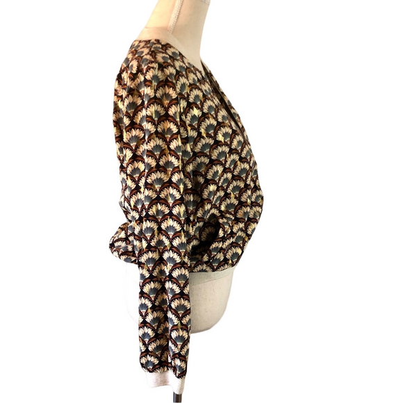 French Floral Zip-up Bomber Jacket navy blue and cream with metallic gold size S - Picture 5 of 13